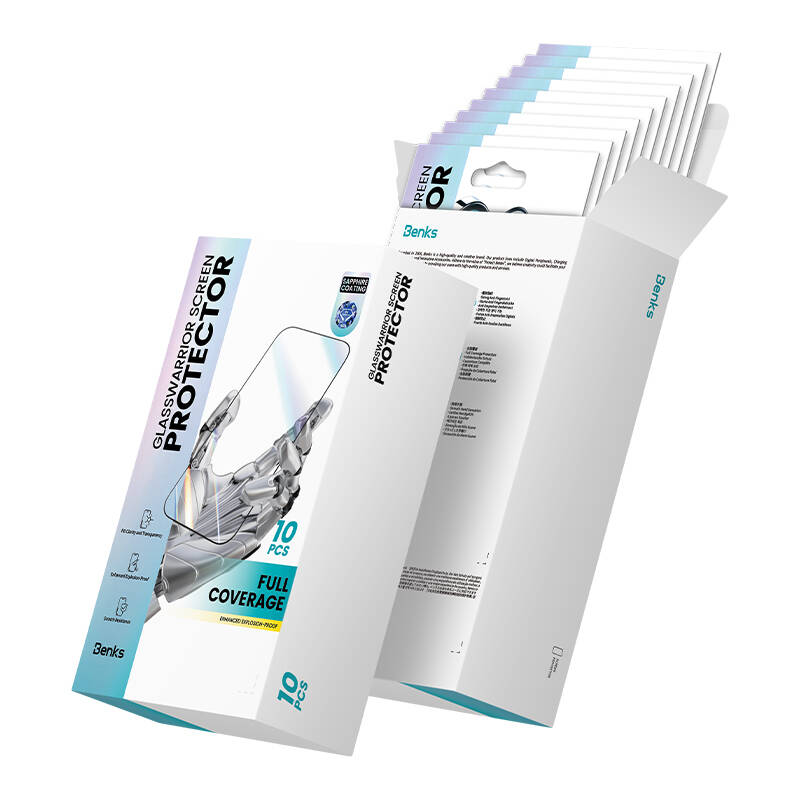 Apple iPhone 16 Plus Benks Glass Warrior Safir Coating 0.3mm Cam Ekran Koruyucu 10'lu Paket Siyah