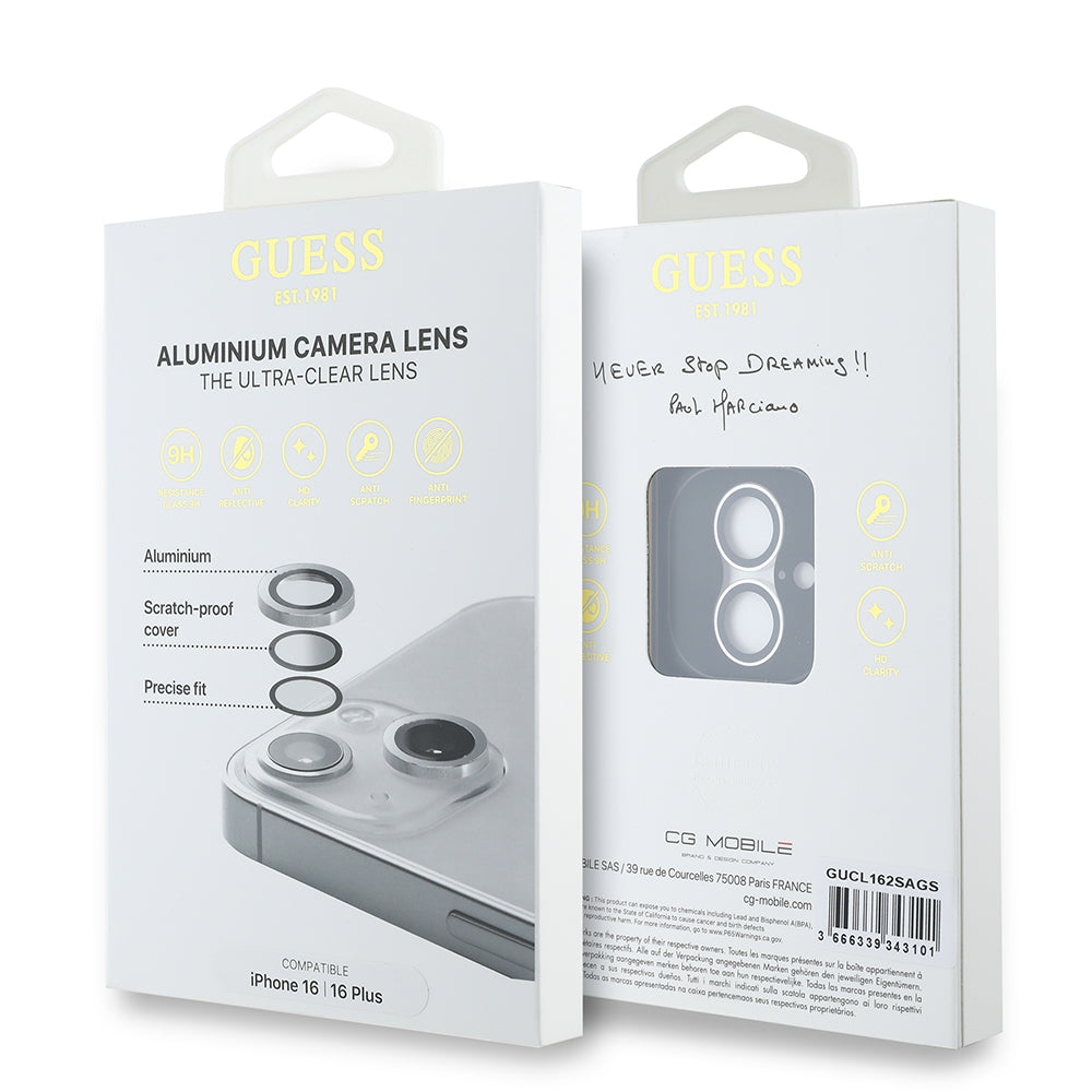 Apple iPhone 16 Plus Guess Orjinal Lisanslı Metal Kamera Lens Koruyucu Siyah