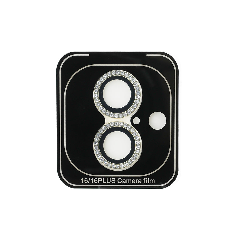 Apple iPhone 16 Plus Guess Orjinal Lisanslı Rhinestone Ekran Koruyucu + Lens Koruyucu 2in1 Aksesuar Seti Gold