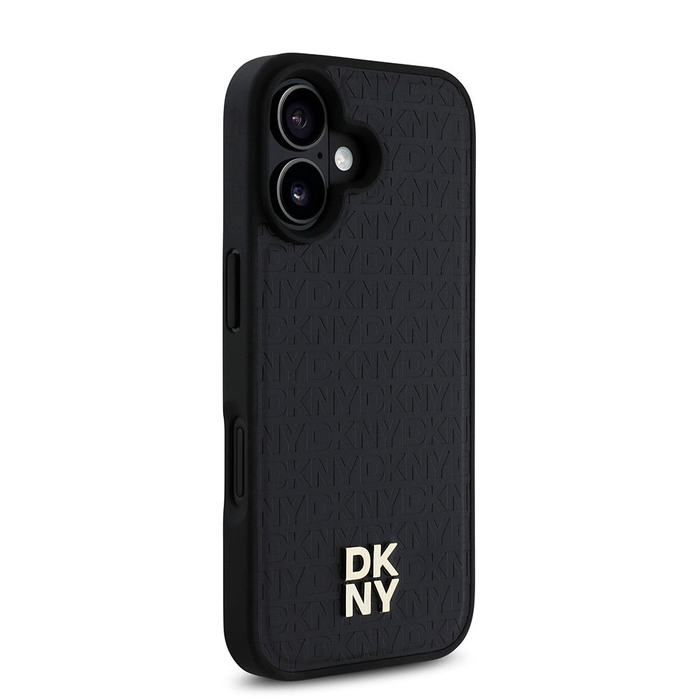 Apple iPhone 16 Plus Kılıf DKNY Orjinal Lisanslı Magsafe Şarj Özellikli 3D Yazılı Repeat Pattern Kapak Siyah