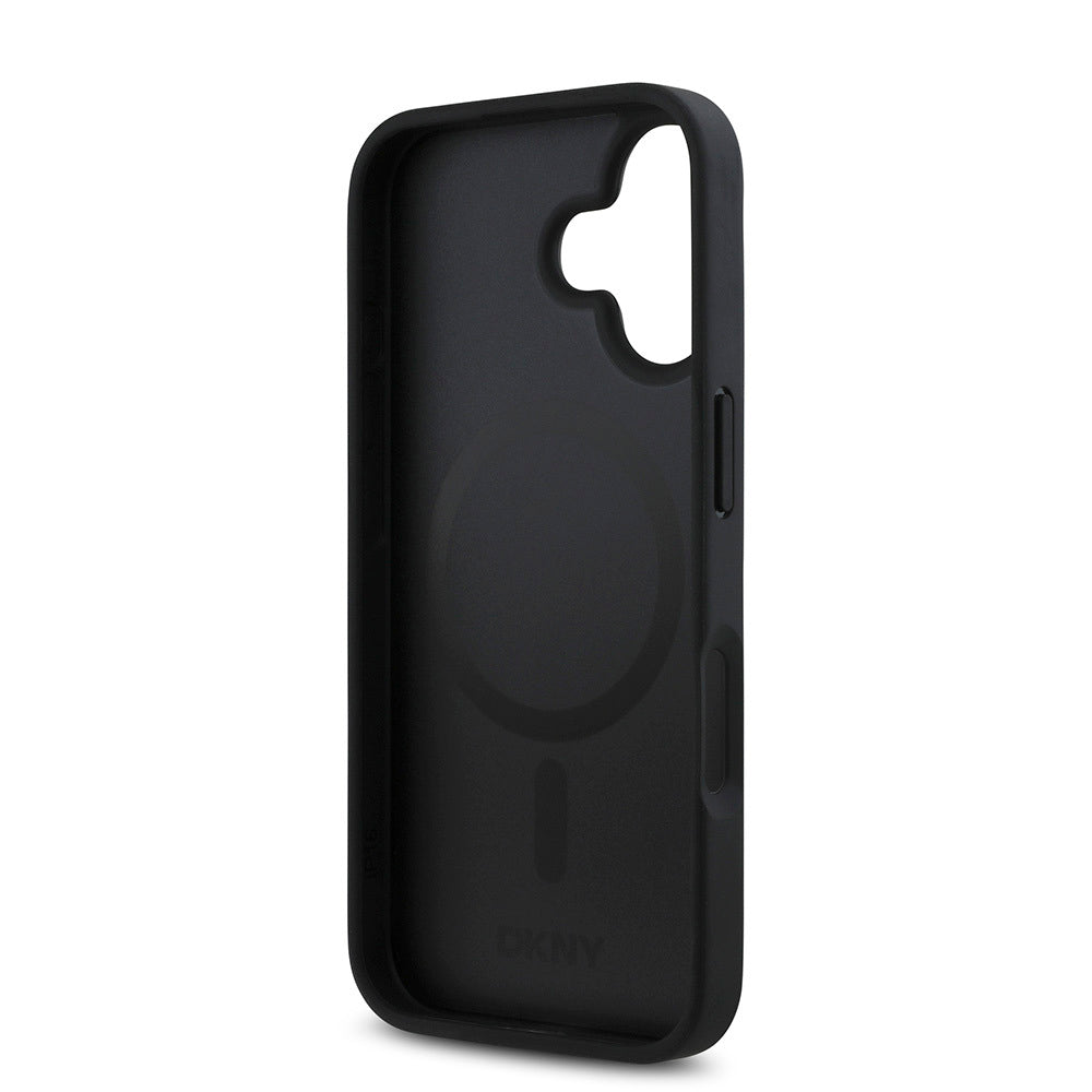 Apple iPhone 16 Plus Kılıf DKNY Orjinal Lisanslı Magsafe Şarj Özellikli 3D Yazılı Repeat Pattern Kapak Siyah