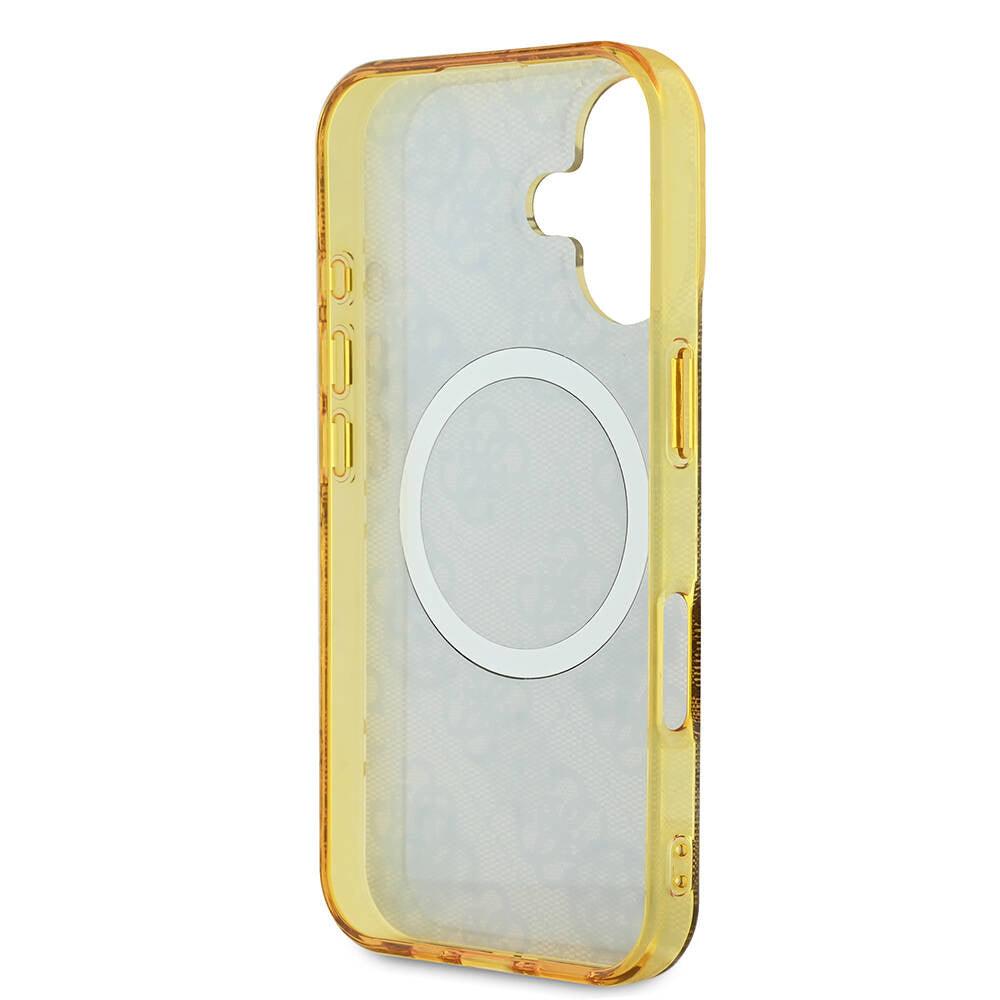 Apple iPhone 16 Plus Kılıf Guess Orjinal Lisanslı Magsafe Şarj Özellikli 4G Desenli IML Yazı Logolu Peony Kapak Pembe