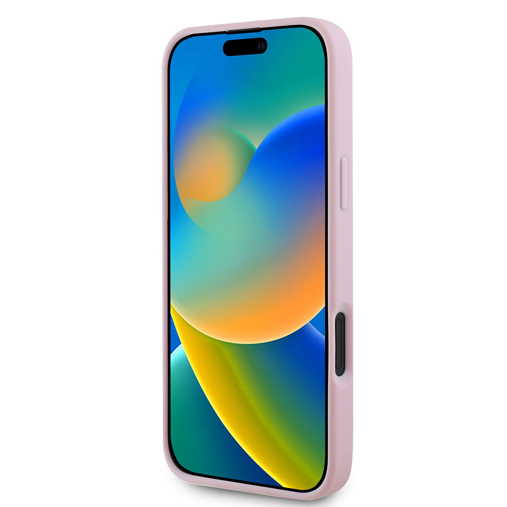 Apple iPhone 16 Plus Kılıf Guess Orjinal Lisanslı Magsafe Şarj Özellikli Yazı Logolu Grained Kapak Pembe