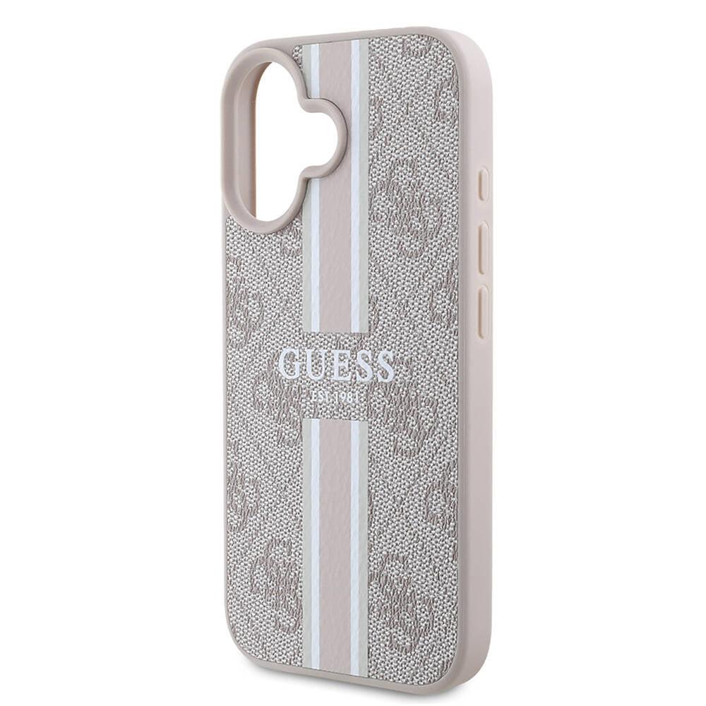 Apple iPhone 16 Plus Kılıf Guess Orjinal Lisanslı Magsafe Şarj Özellikli 4G Şerit Tasarımlı Printed Kapak Pembe