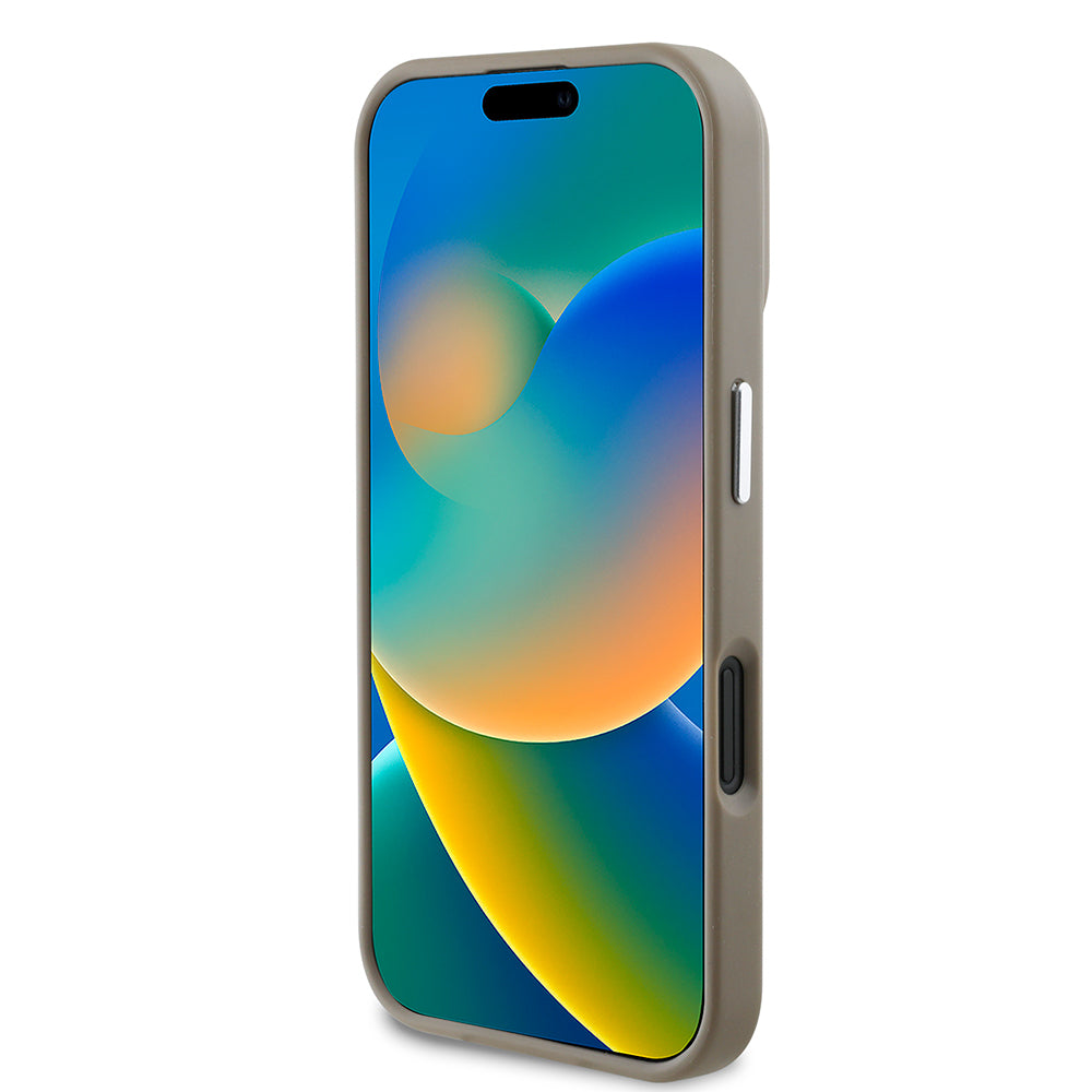 Apple iPhone 16 Plus Kılıf Guess Orjinal Lisanslı Magsafe Şarj Özellikli Grained Triangle Kapak Kahverengi