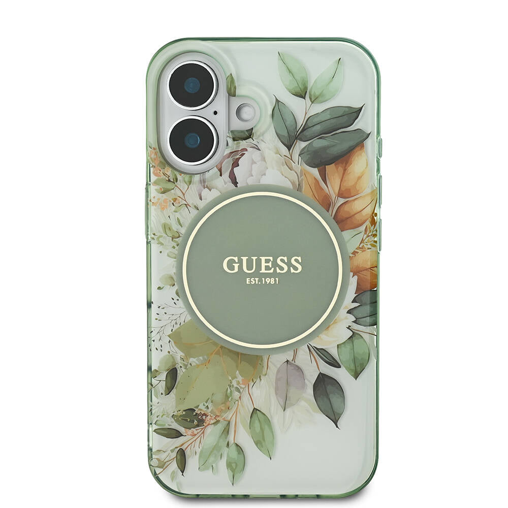 Apple iPhone 16 Plus Kılıf Guess Orjinal Lisanslı Magsafe Şarj Özellikli IML Baskılı Yazı Logolu Flower Tonal Circle Kapak Pembe