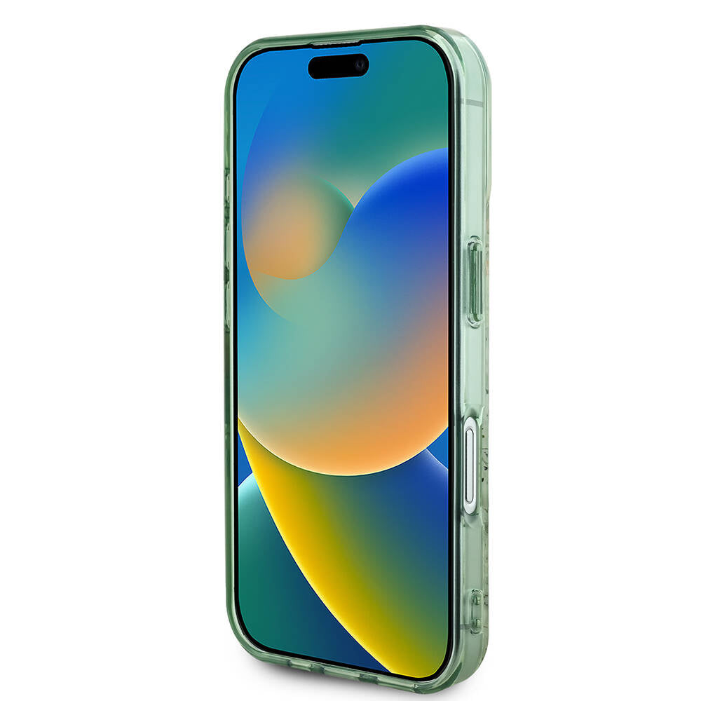 Apple iPhone 16 Plus Kılıf Guess Orjinal Lisanslı Magsafe Şarj Özellikli IML Baskılı Yazı Logolu Flower Tonal Circle Kapak Yeşil