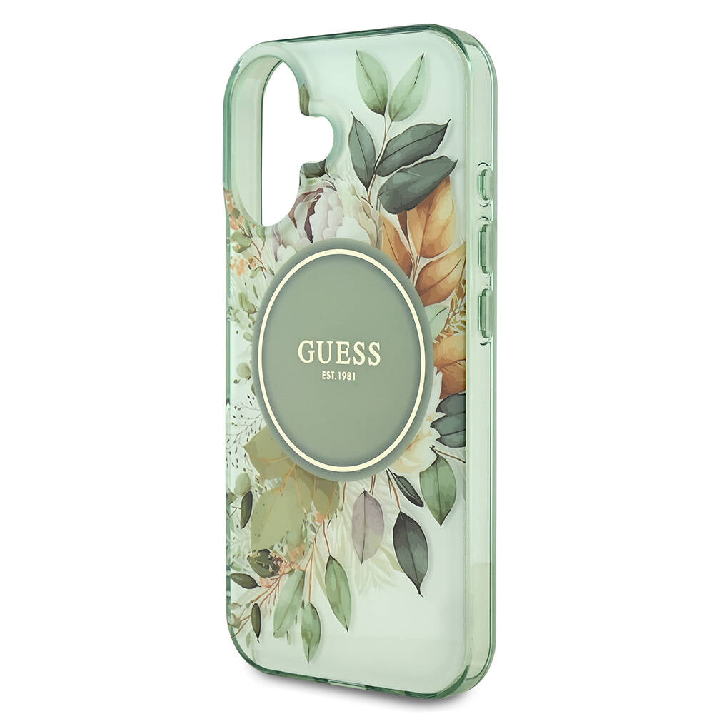 Apple iPhone 16 Plus Kılıf Guess Orjinal Lisanslı Magsafe Şarj Özellikli IML Baskılı Yazı Logolu Flower Tonal Circle Kapak Pembe