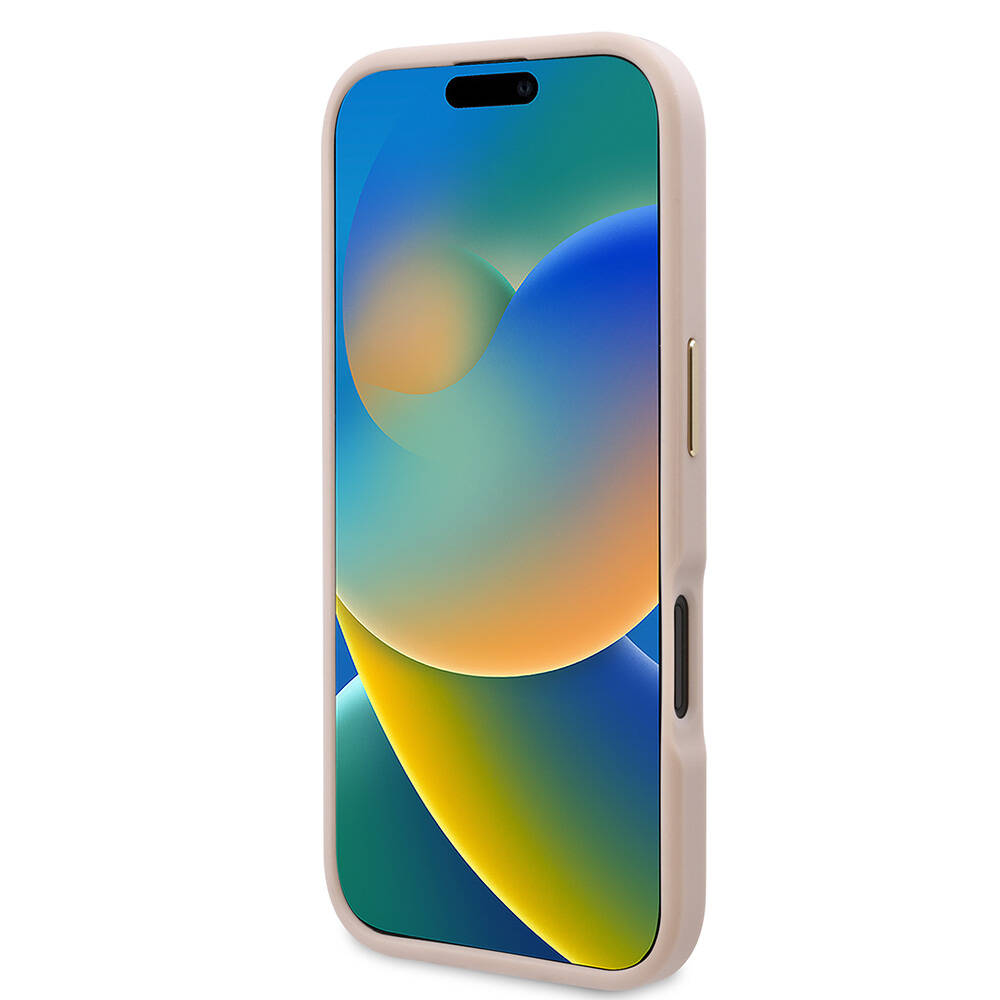 Apple iPhone 16 Plus Kılıf Guess Orjinal Lisanslı Magsafe Şarj Özellikli PU 4G Desenli Metal Plaka Klasik Logolu Kapak Pembe