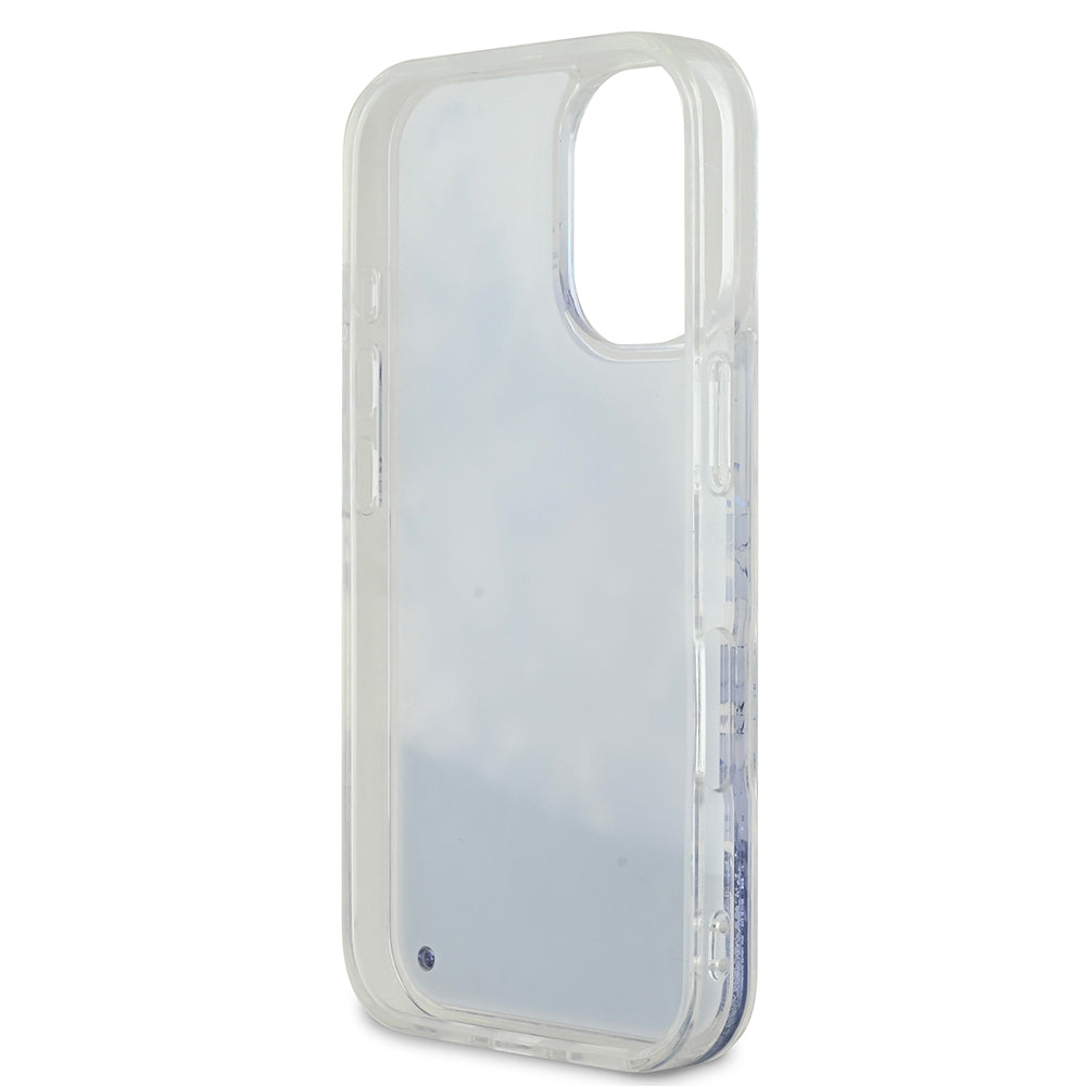 Apple iPhone 16 Plus Kılıf Guess Orjinal Lisanslı Magsafe Şarj Özellikli Sıvılı Simli Çiçek Desenli Kapak Mor