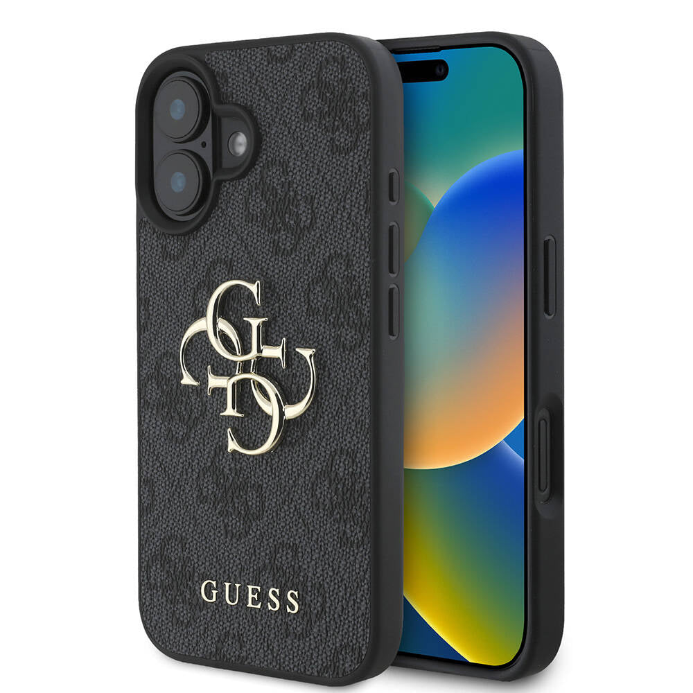 Apple iPhone 16 Plus Kılıf Guess Orjinal Lisanslı PU Deri 4G Desenli Metal Büyük 4G ve Yazı Logolu Kapak Pembe