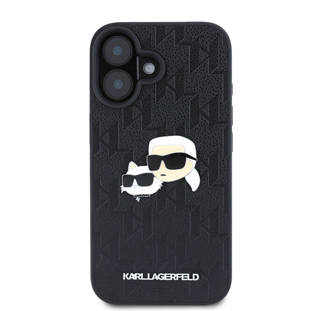 Apple iPhone 16 Plus Kılıf Karl Lagerfeld Orjinal Lisanslı K&C Heads Monogram Pin Kapak Siyah