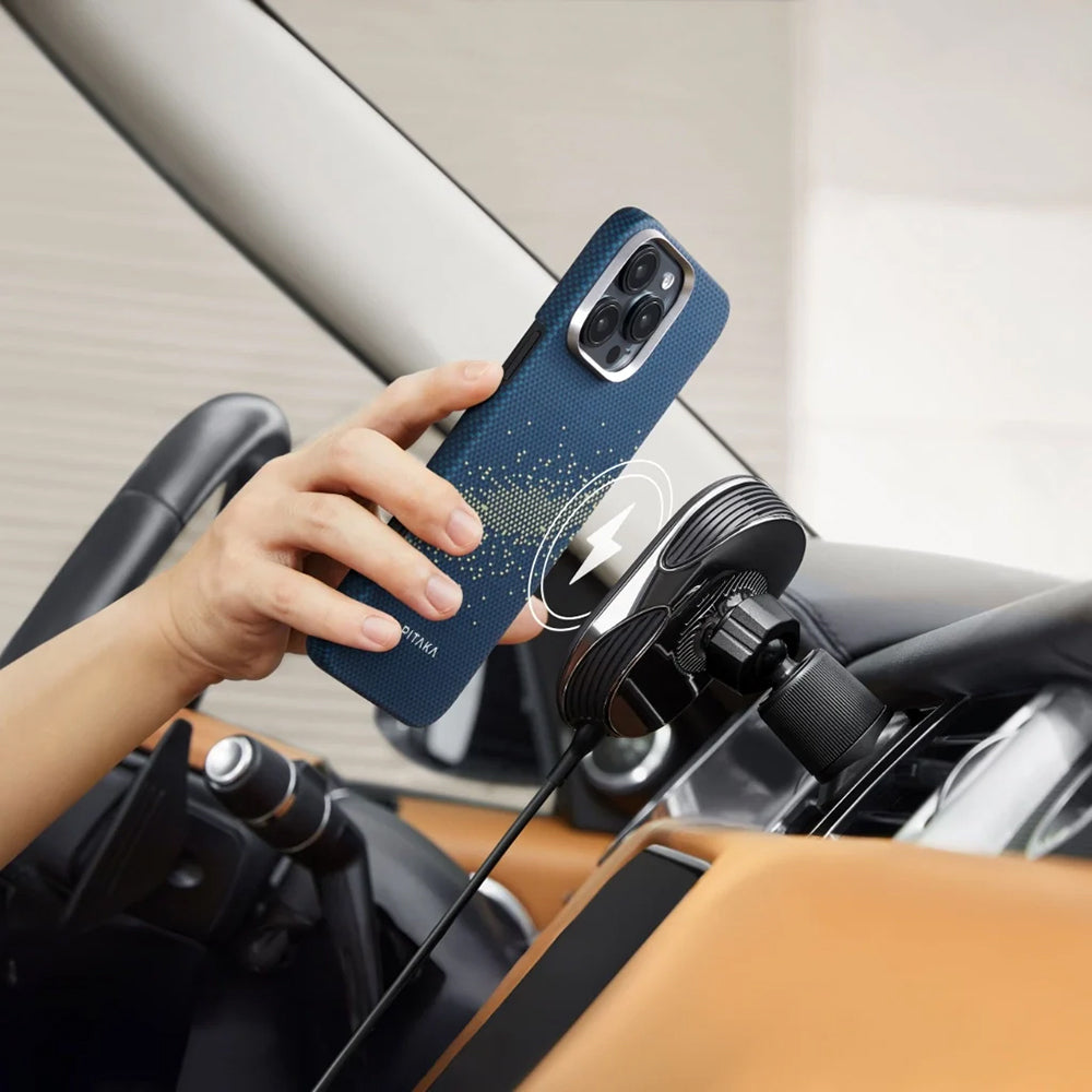 Apple iPhone 16 Plus Kılıf Magsafe Şarj Özellikli Aramid Fiber Pitaka Tactile Woven Starpeak Serisi Milky Way Galaxy Kapak Mavi