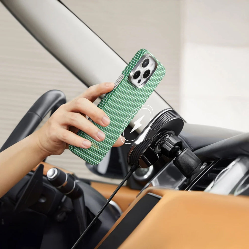 Apple iPhone 16 Plus Kılıf Magsafe Şarj Özellikli Aramid Fiber Pitaka Ultra-Slim Classic Serisi Forest Green Kapak Yeşil