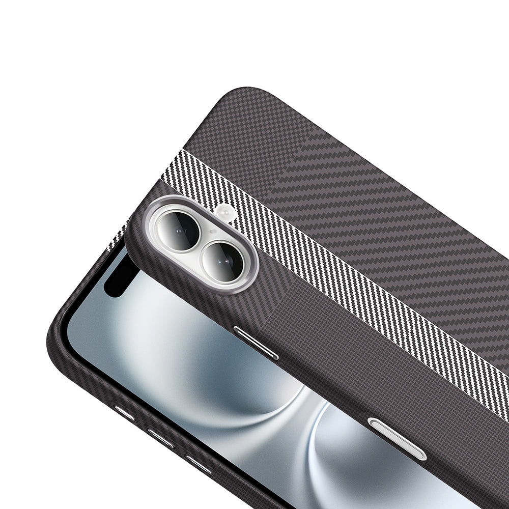 Apple iPhone 16 Plus Kılıf M-safe Şarj Özellikli Karbon Fiber Görünümlü Zore Gros Kapak Gri-Siyah