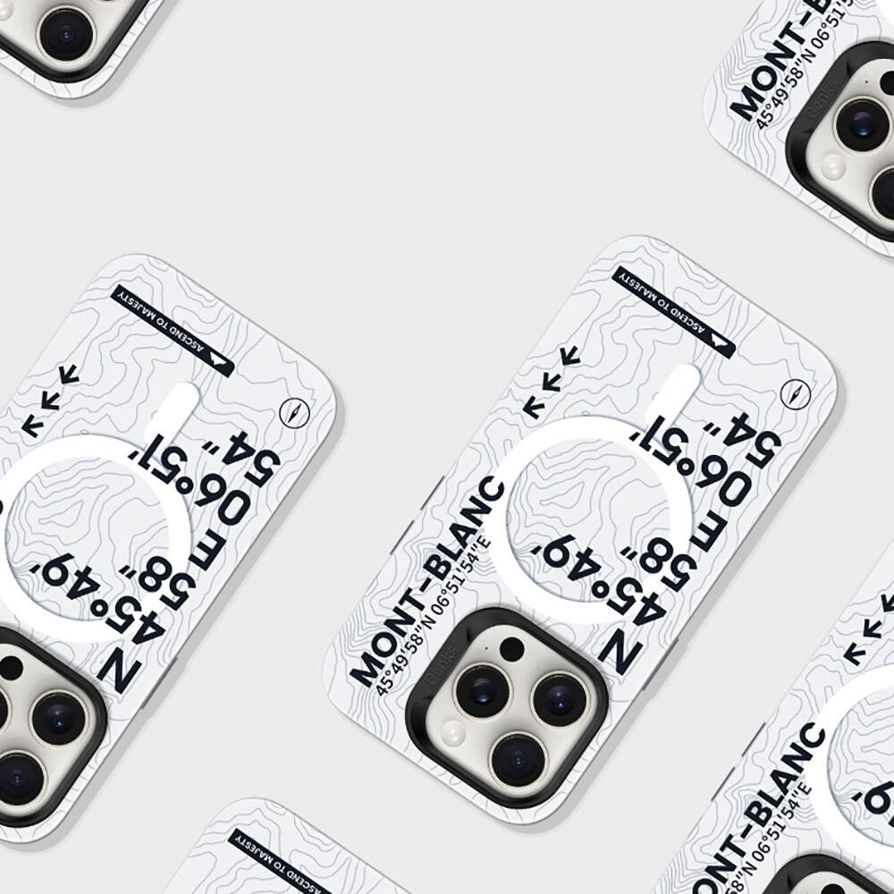 Apple iPhone 16 Plus Kılıf Magsafe Şarj Özellikli Koordinat Yazı Desenli Benks Summit Serisi Kapak Beyaz