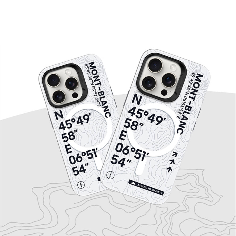 Apple iPhone 16 Plus Kılıf Magsafe Şarj Özellikli Koordinat Yazı Desenli Benks Summit Serisi Kapak Beyaz