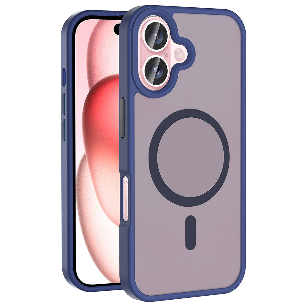 Apple iPhone 16 Plus Kılıf M-safe Şarj Özellikli Mat Arka Yüzey Zore Sio Kapak Lacivert