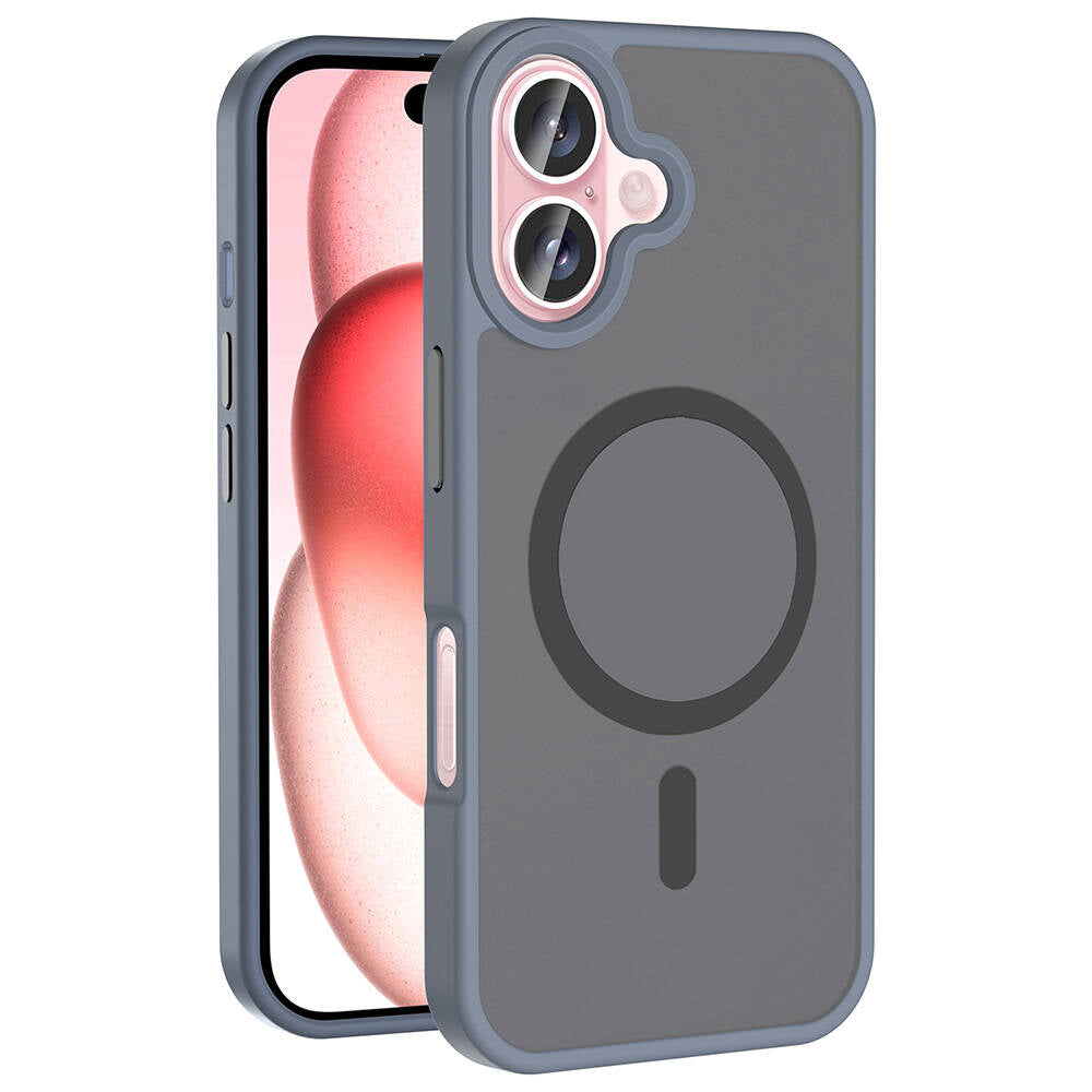 Apple iPhone 16 Plus Kılıf M-safe Şarj Özellikli Mat Arka Yüzey Zore Sio Kapak Gri