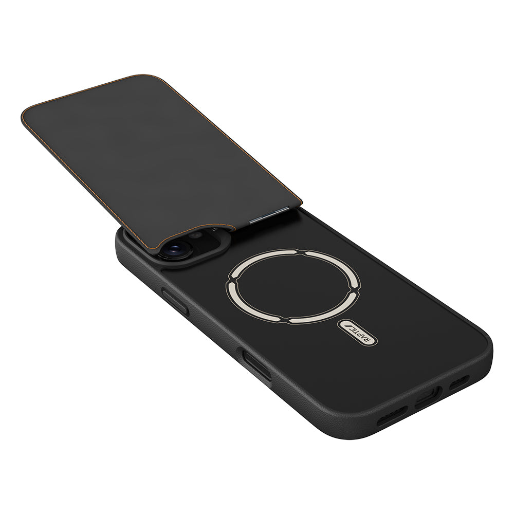 Apple iPhone 16 Plus Kılıf M-safe Şarj Özellikli Raptic Slim Wallet Serisi Deri Görünümlü Kartlıklı Standlı Kapak Siyah