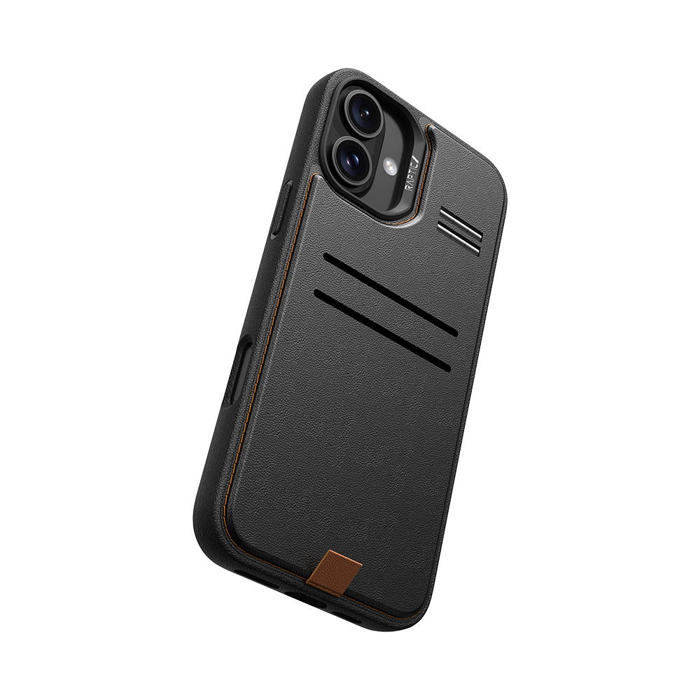 Apple iPhone 16 Plus Kılıf M-safe Şarj Özellikli Raptic Slim Wallet Serisi Deri Görünümlü Kartlıklı Standlı Kapak Siyah