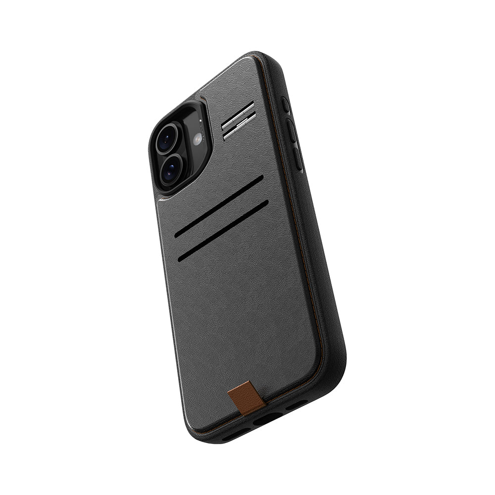 Apple iPhone 16 Plus Kılıf M-safe Şarj Özellikli Raptic Slim Wallet Serisi Deri Görünümlü Kartlıklı Standlı Kapak Siyah