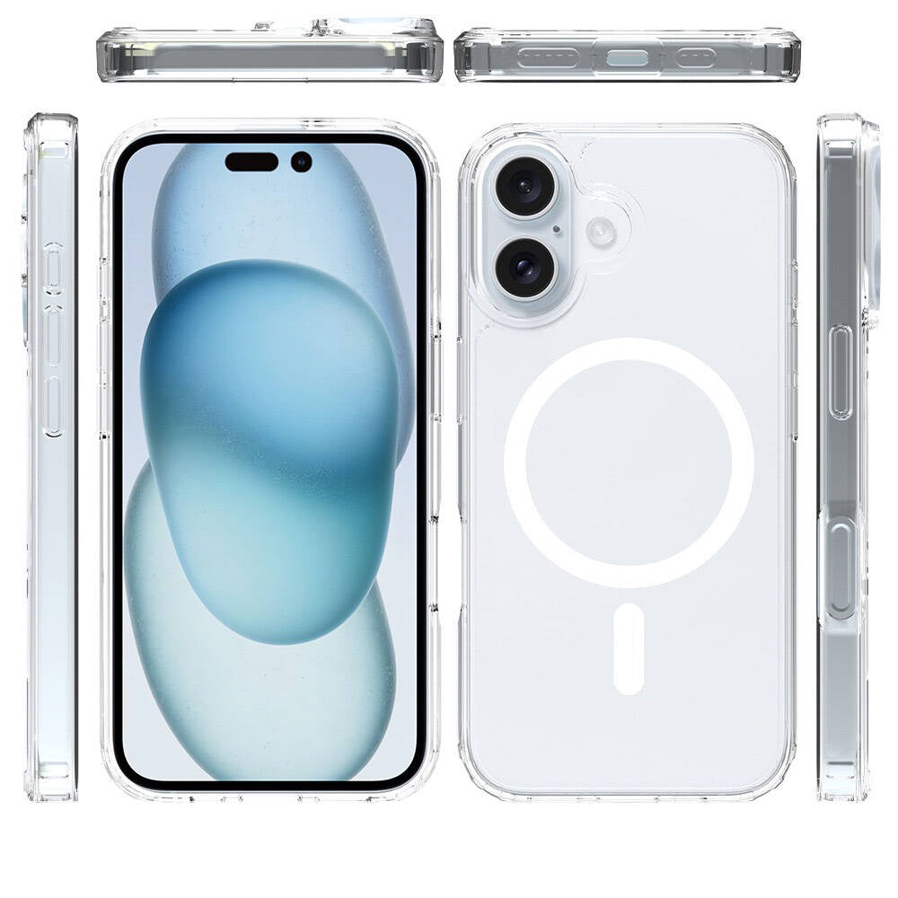 Apple iPhone 16 Plus Kılıf M-safe Şarj Özellikli Şeffaf Sert PC Zore Embos Kapak Şeffaf