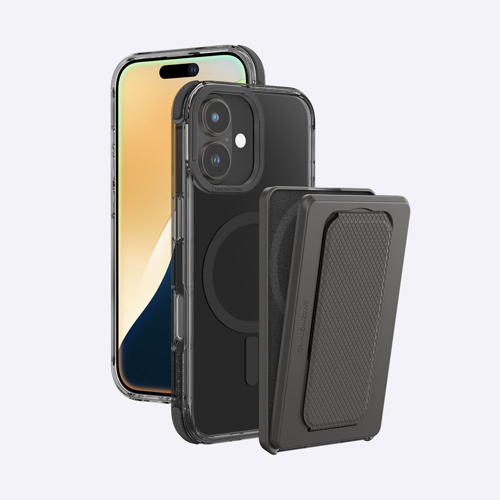 Apple iPhone 16 Plus Kılıf Magsafe Şarj Özellikli Standlı Set Amazingthing Omni Adventure Serisi Kapak Siyah