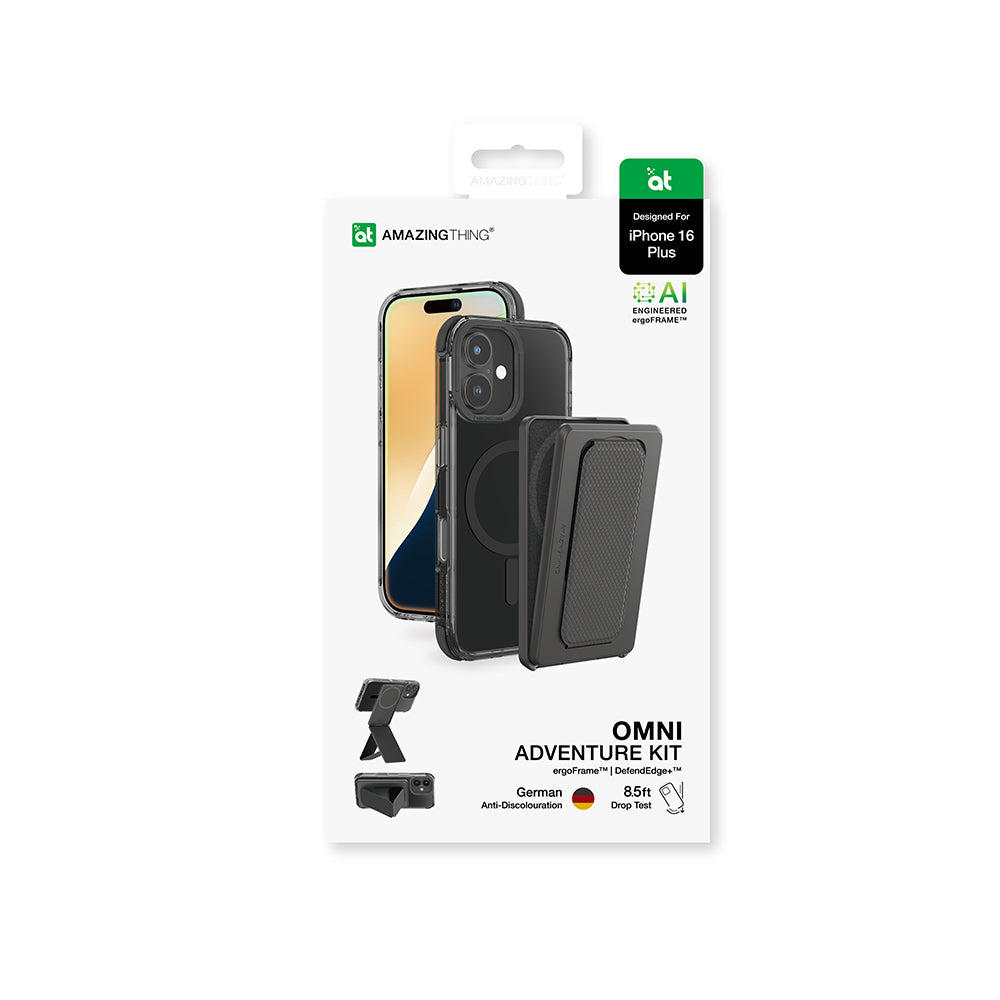 Apple iPhone 16 Plus Kılıf Magsafe Şarj Özellikli Standlı Set Amazingthing Omni Adventure Serisi Kapak Siyah