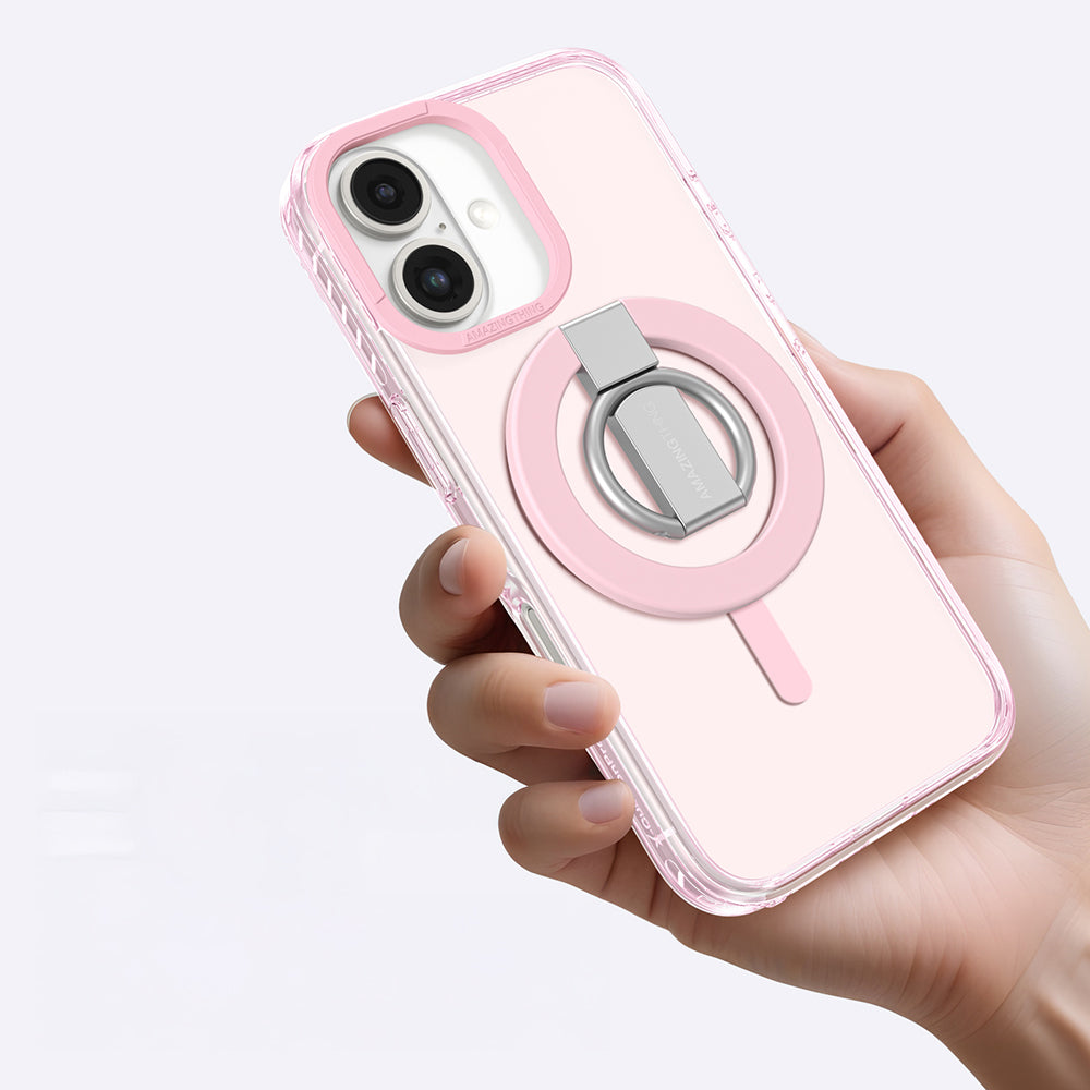Apple iPhone 16 Plus Kılıf Magsafe Şarj Özellikli Yüzük Standlı Amazingthing Titan Pro Serisi Kapak Pembe