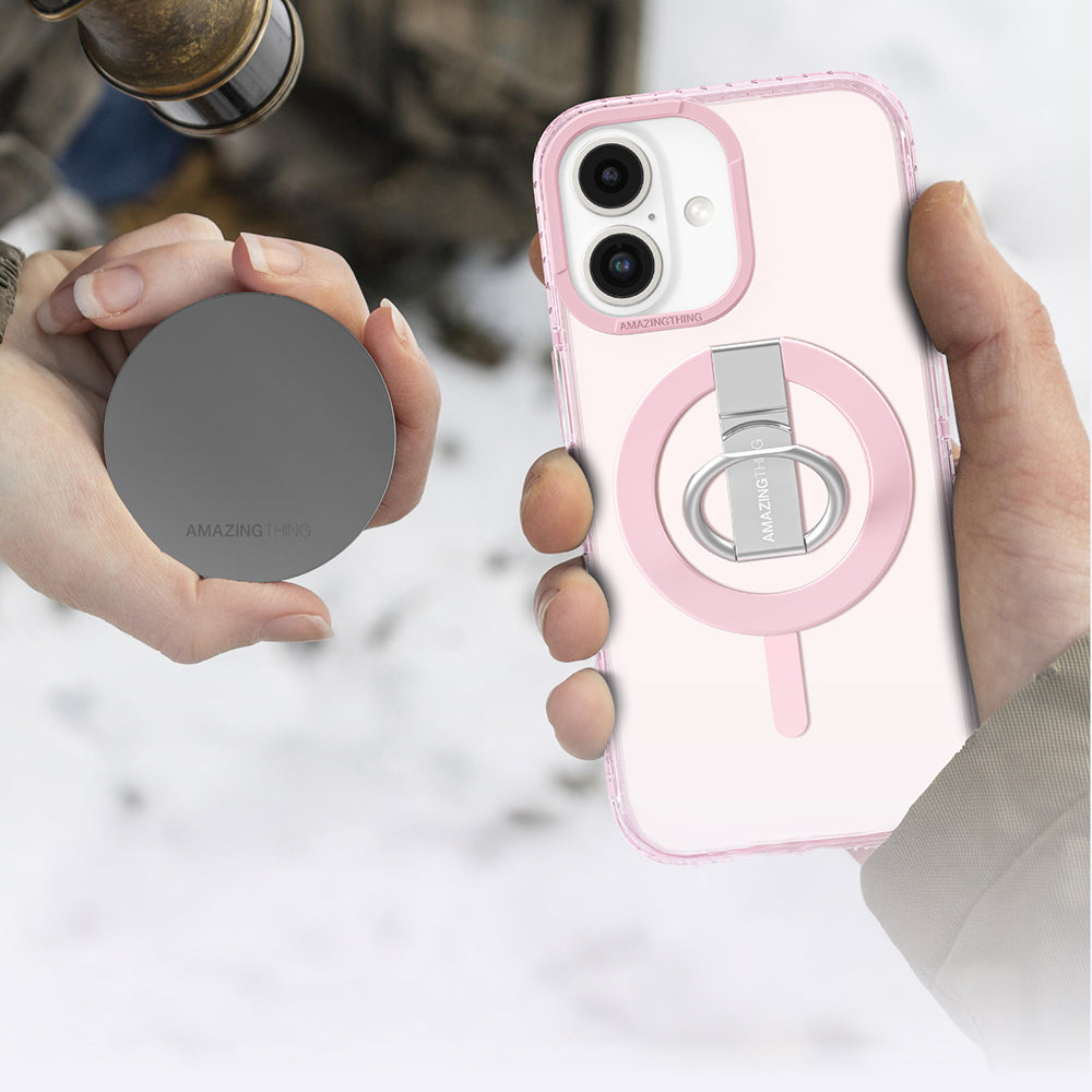 Apple iPhone 16 Plus Kılıf Magsafe Şarj Özellikli Yüzük Standlı Amazingthing Titan Pro Serisi Kapak Pembe