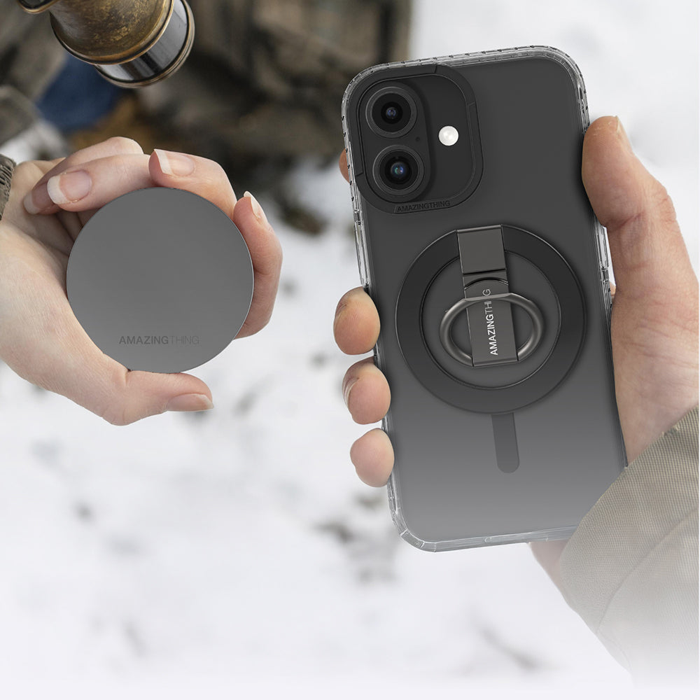 Apple iPhone 16 Plus Kılıf Magsafe Şarj Özellikli Yüzük Standlı Amazingthing Titan Pro Serisi Kapak Siyah