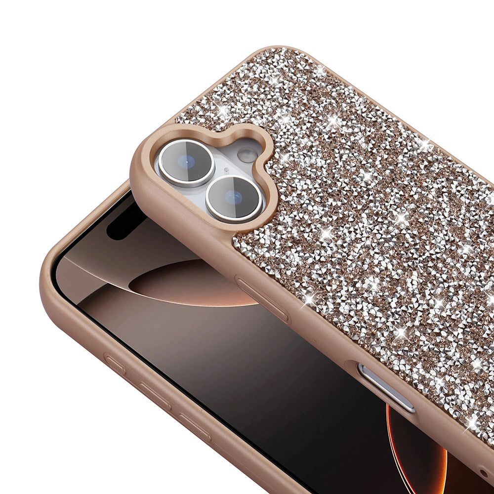 Apple iPhone 16 Plus Kılıf Parlak Taşlı Tasarım Zore Pırlanta Kapak Gold