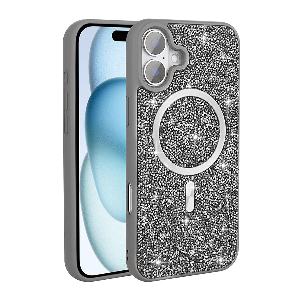 Apple iPhone 16 Plus Kılıf Pırlanta Tasarımlı M-safe Şarj Özellikli Zore Mozaik Silikon Kapak Siyah