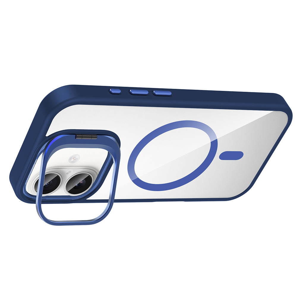 Apple iPhone 16 Plus Kılıf Standlı ve Kamera Lens Hediyeli M-Safe Şarj Özellikli Zore Etro Kapak Pembe