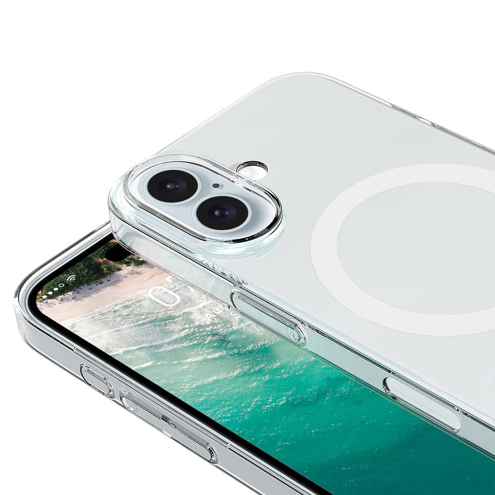 Apple iPhone 16 Plus Kılıf Zore M-safe Şarj Özellikli Şeffaf Tek Kamera Çerçeveli Porto Kapak Şeffaf