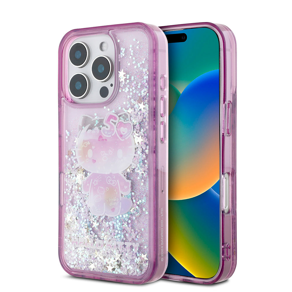 Apple iPhone 16 Pro Case Hello Kitty Original Licensed Liquid Silvery 50th Anniversary Party Cover Mor