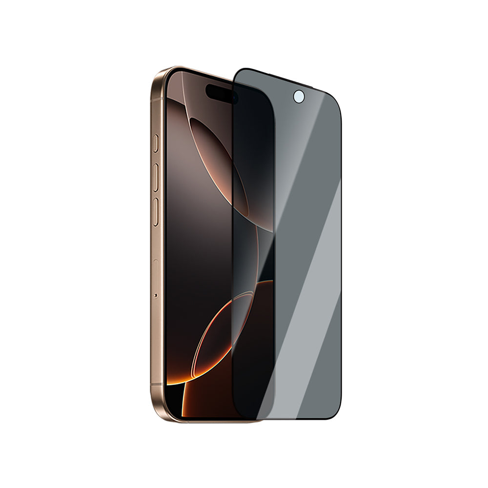 Apple iPhone 16 Pro CaseWorld Applicator Serisi 2.5D Eyesafe Mavi Işık Teknolojili 0.33mm Privacy Temperli Cam Ekran Koruyucu + Uygulama Aparatı Siyah