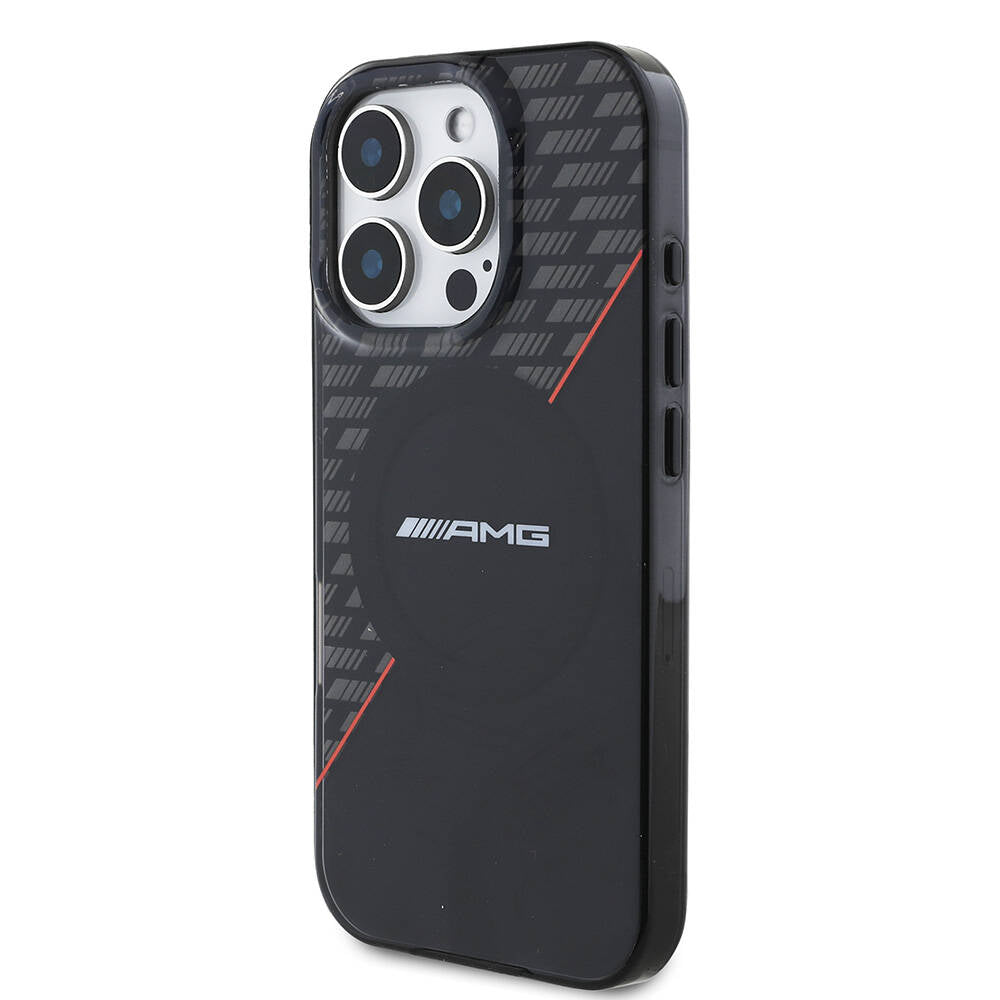 Apple iPhone 16 Pro Kılıf AMG Orjinal Lisanslı Magsafe Şarj Özellikli Çift Katmanlı Kırmızı Çapraz Çizgili Kapak Siyah-Kırmızı