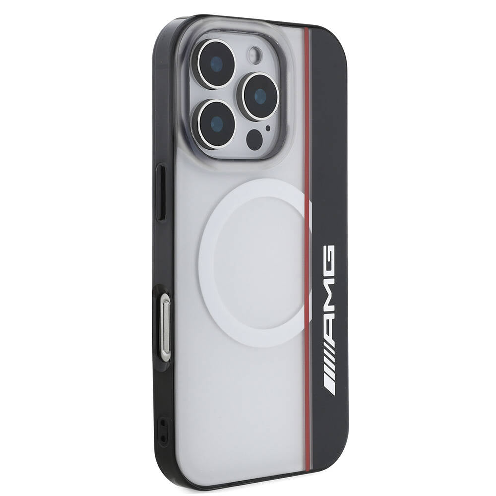 Apple iPhone 16 Pro Kılıf AMG Orjinal Lisanslı Magsafe Şarj Özellikli IML Baskı Logolu Çift Katmanlı Bow Lines Kapak Beyaz