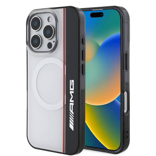 Apple iPhone 16 Pro Kılıf AMG Orjinal Lisanslı Magsafe Şarj Özellikli IML Baskı Logolu Çift Katmanlı Bow Lines Kapak Beyaz