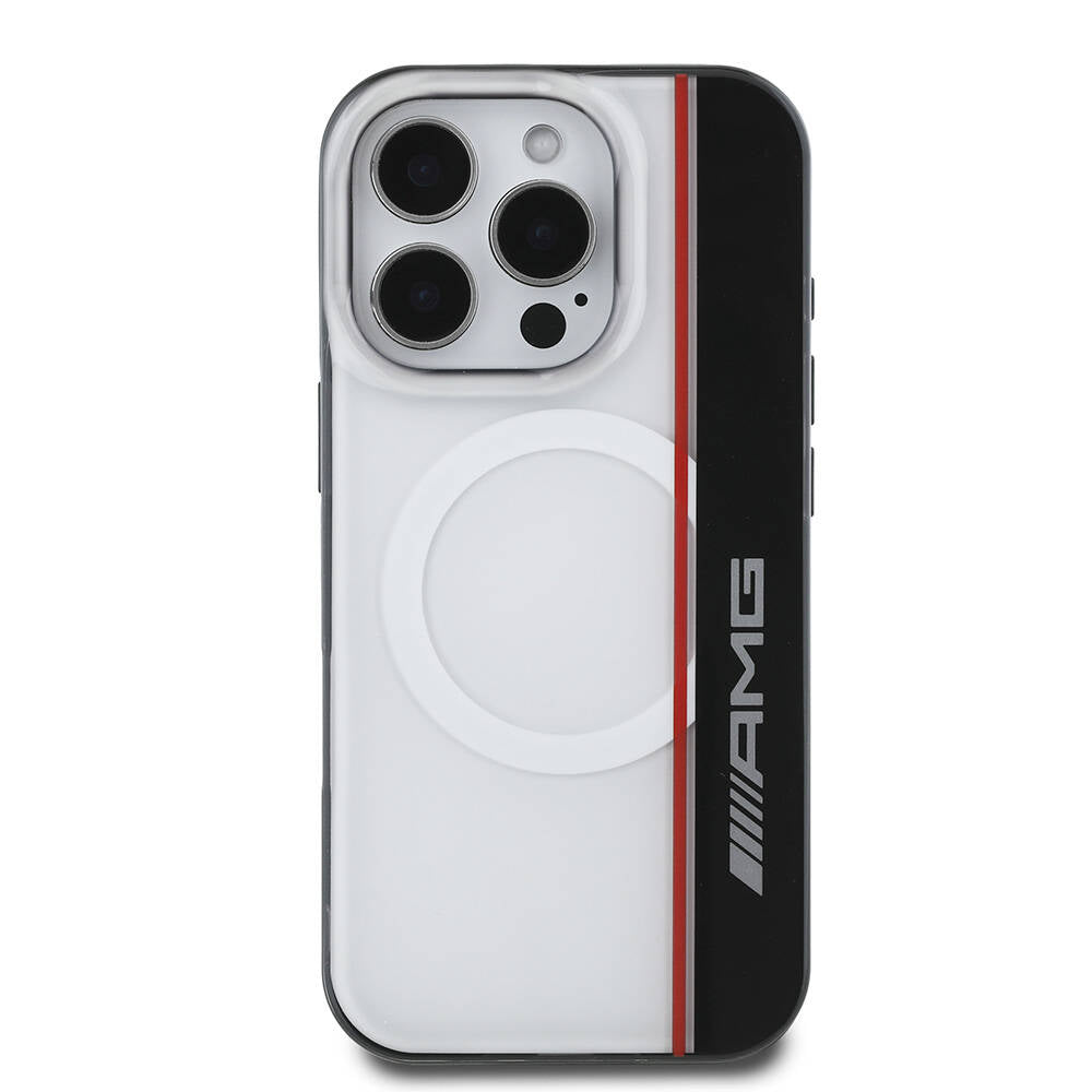 Apple iPhone 16 Pro Kılıf AMG Orjinal Lisanslı Magsafe Şarj Özellikli IML Baskı Logolu Çift Katmanlı Bow Lines Kapak Beyaz