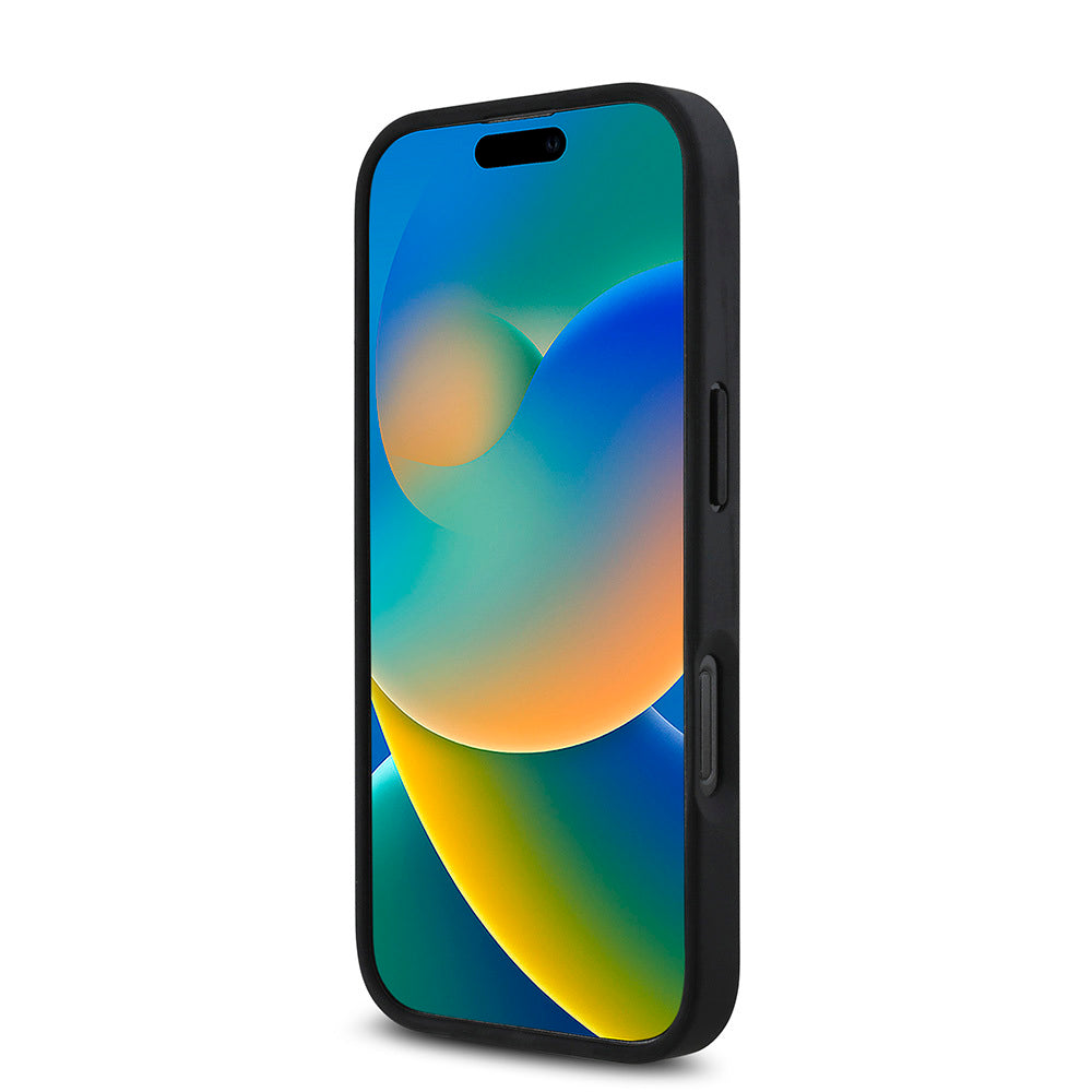 Apple iPhone 16 Pro Kılıf BMW Orjinal Lisanslı Magsafe Şarj Özellikli M Logolu Üç Çizgili Dikiş Detaylı Meshed Tricolor Stripes Kapak Siyah