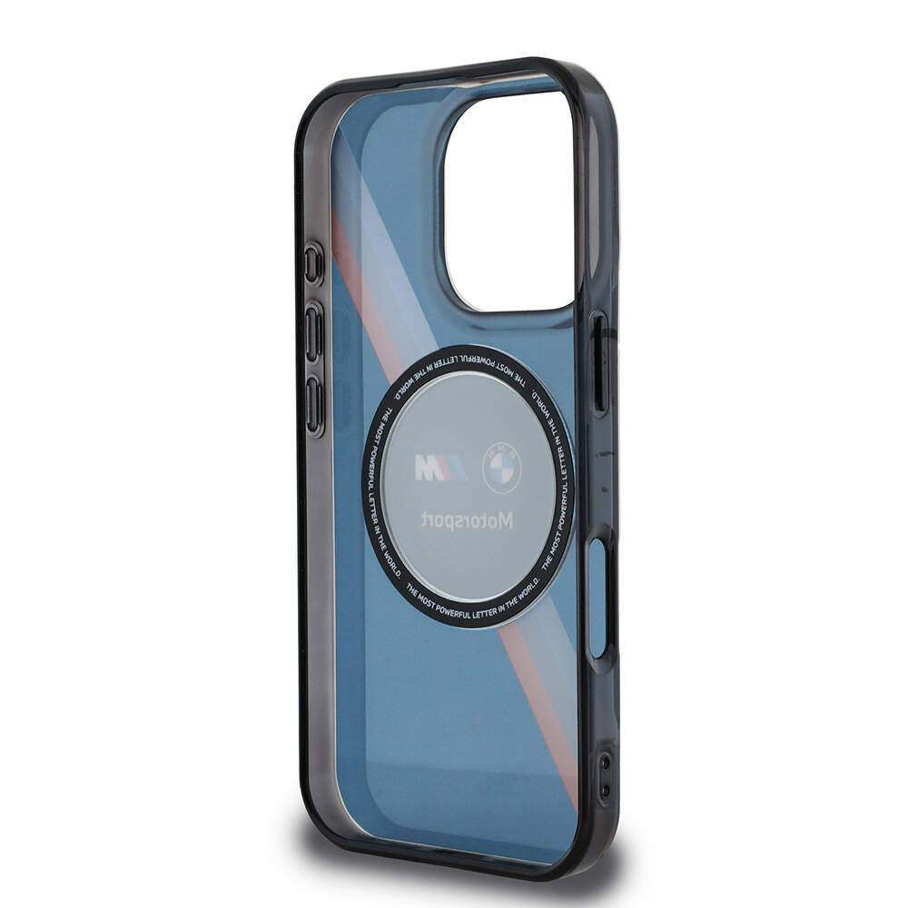 Apple iPhone 16 Pro Kılıf BMW Orjinal Lisanslı Magsafe Şarj Özellikli M Logolu Üç Renk Çizgili Motorsport Circle Kapak Lacivert