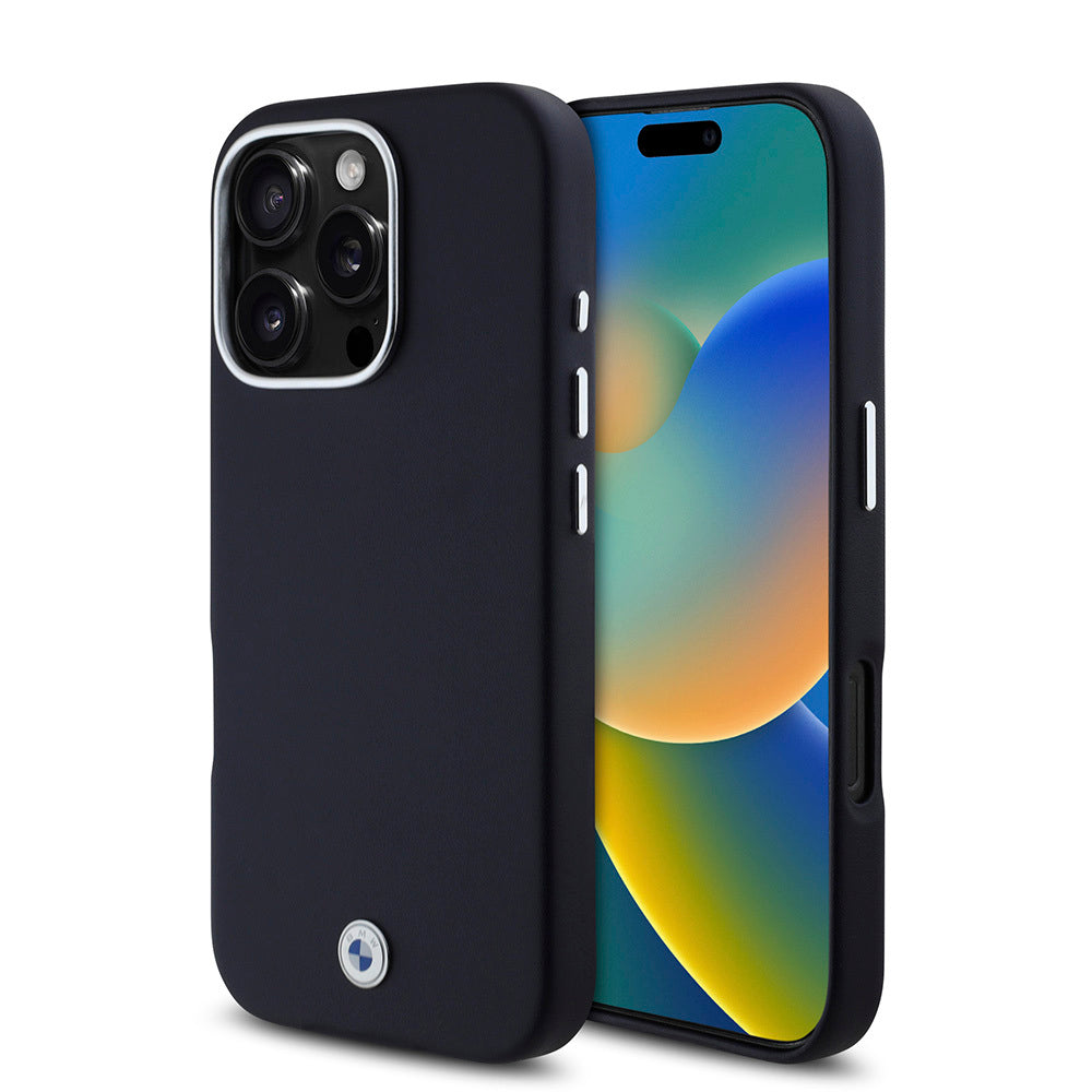 Apple iPhone 16 Pro Kılıf BMW Orjinal Lisanslı Magsafe Şarj Özellikli Metal Logolu Tam Kaplama Deri Kapak Siyah