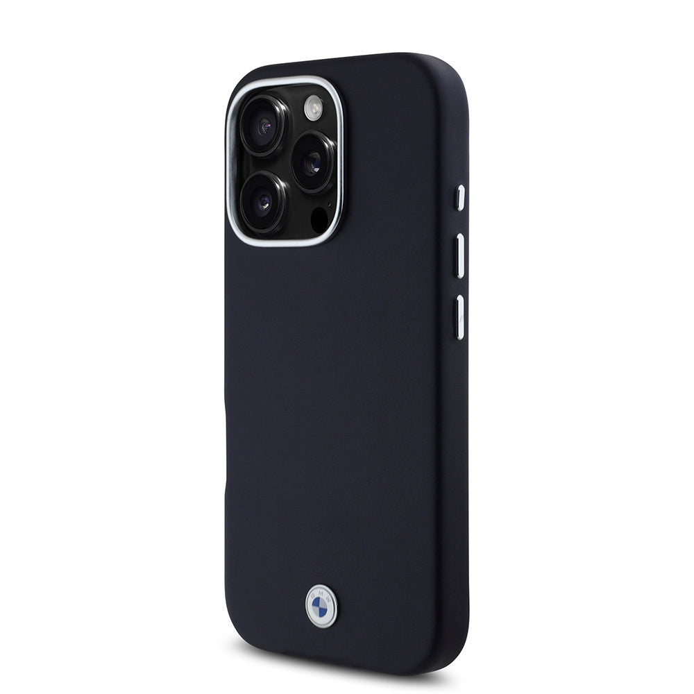Apple iPhone 16 Pro Kılıf BMW Orjinal Lisanslı Magsafe Şarj Özellikli Metal Logolu Tam Kaplama Deri Kapak Lacivert