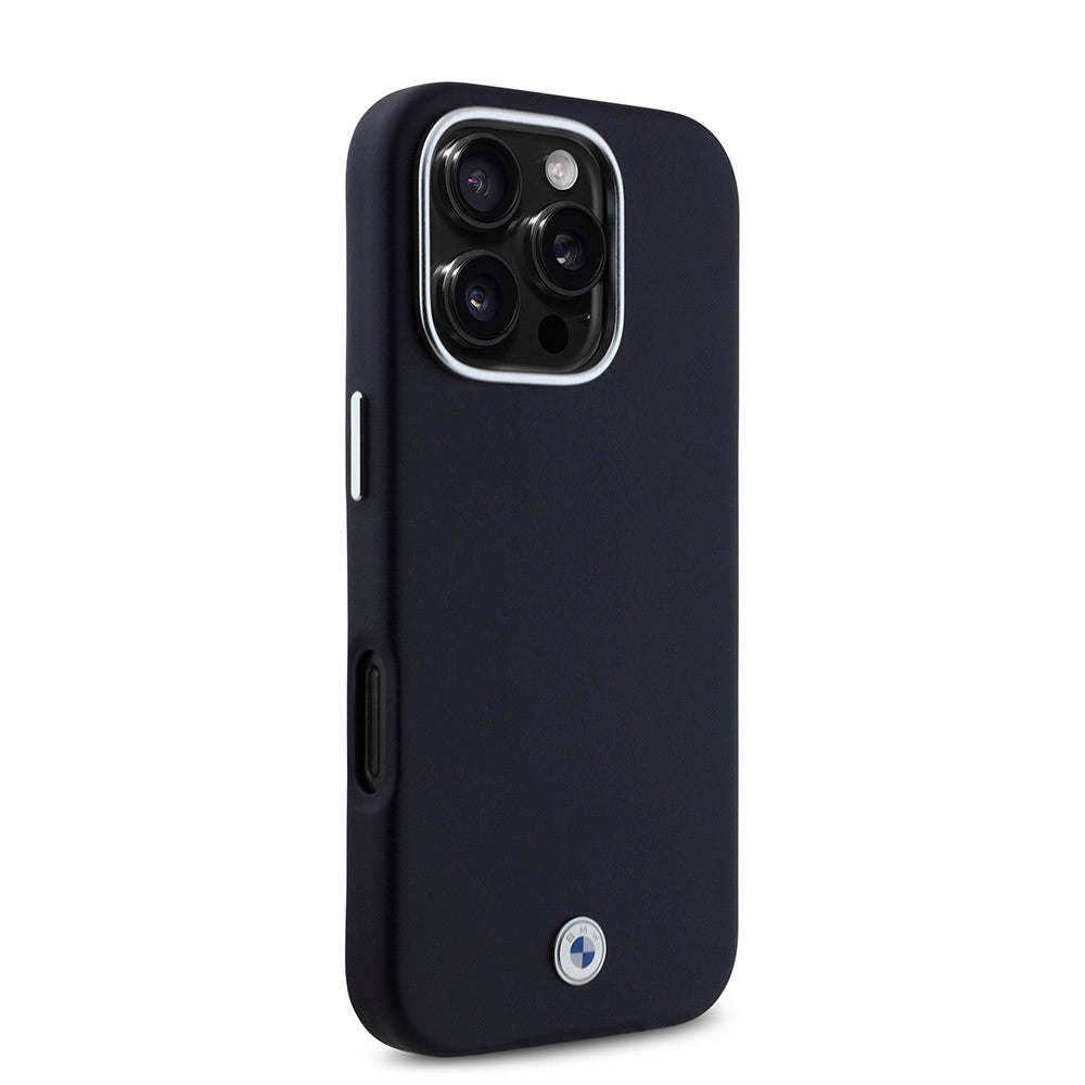 Apple iPhone 16 Pro Kılıf BMW Orjinal Lisanslı Magsafe Şarj Özellikli Metal Logolu Tam Kaplama Deri Kapak Lacivert