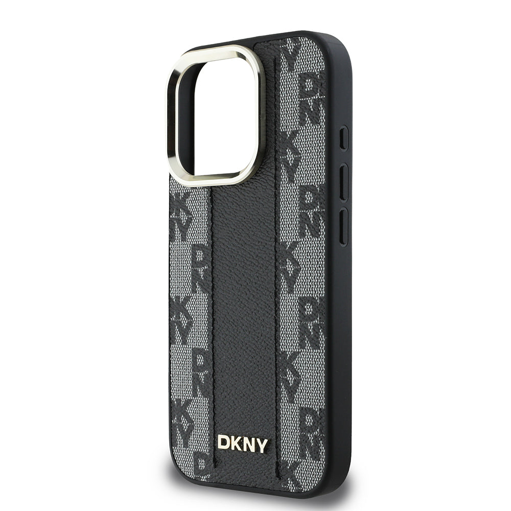 Apple iPhone 16 Pro Kılıf DKNY Orjinal Lisanslı Magsafe Şarj Özellikli 3D Yazılı Checkered Pattern Kapak Bej