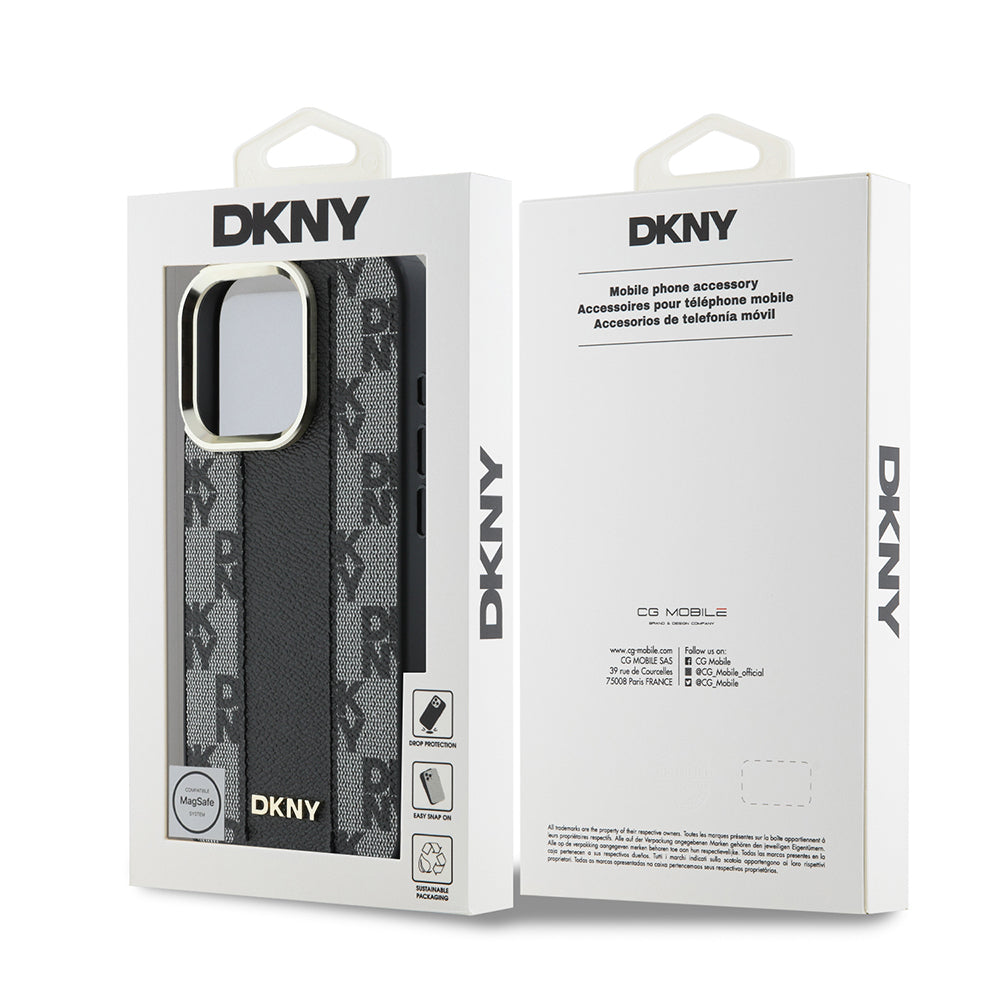 Apple iPhone 16 Pro Kılıf DKNY Orjinal Lisanslı Magsafe Şarj Özellikli 3D Yazılı Checkered Pattern Kapak Siyah