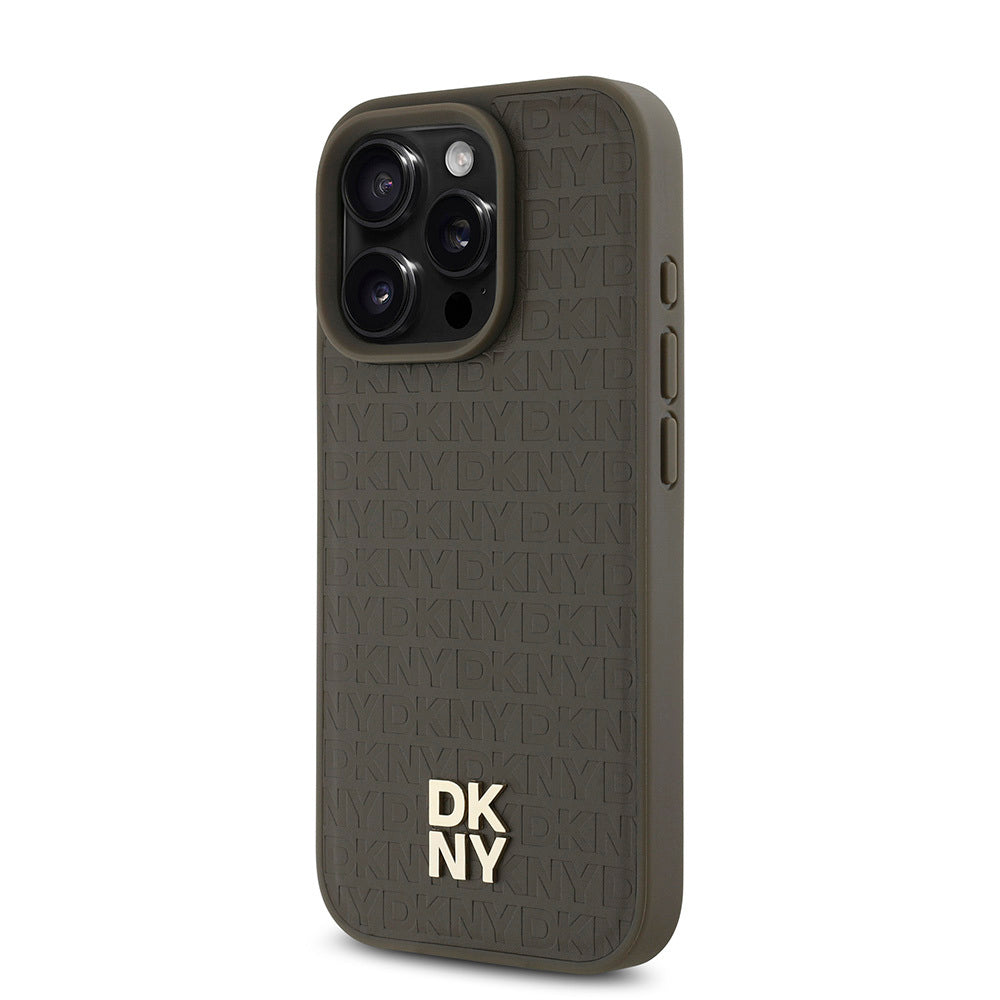 Apple iPhone 16 Pro Kılıf DKNY Orjinal Lisanslı Magsafe Şarj Özellikli 3D Yazılı Repeat Pattern Kapak Siyah
